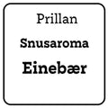 Prillan Snusaroma Einebær 25ml flaske med hvit etikett og svart tekst.