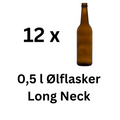 12 stk 0,5 L brune Longneck ølflasker i eske – hjemmebrygg