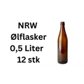 En brun 0,5 liters NRW ølflaske, 12 stk i eske – hjemmebrygg