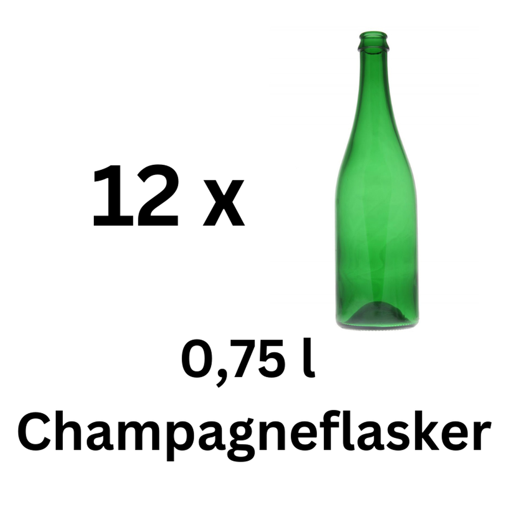 Grønne champagneflasker 750 ml, 12-pakning.