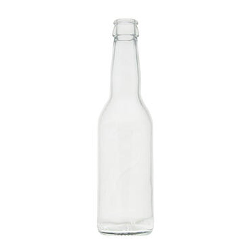 Klar 0,33L Longneck glassflaske for cider/brus, med 26mm kapselåpning.