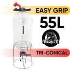 FermZilla 55L Tri-conical gjæringstank med EasyGrip lokk og stativ for trykksatt brygging.