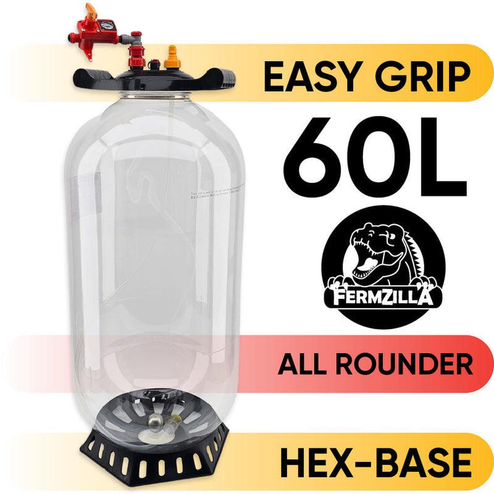 FermZilla 60L All Rounder PET-gjæringstank med Easy-Grip lokk og hex-base.