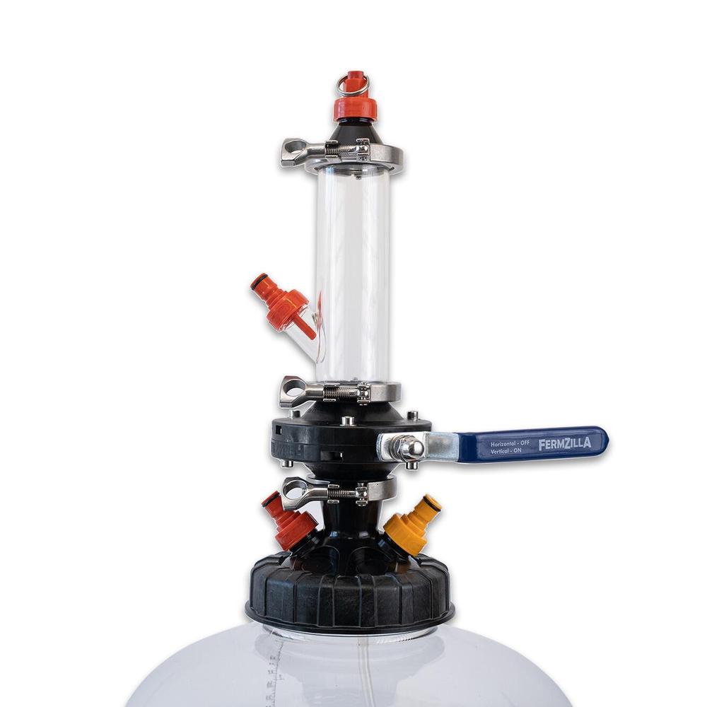 FermZilla Hop Bong Kit 2" for oksygenfri tørrhumling, med siktglass, ventil og CO2-tilkoblinger.