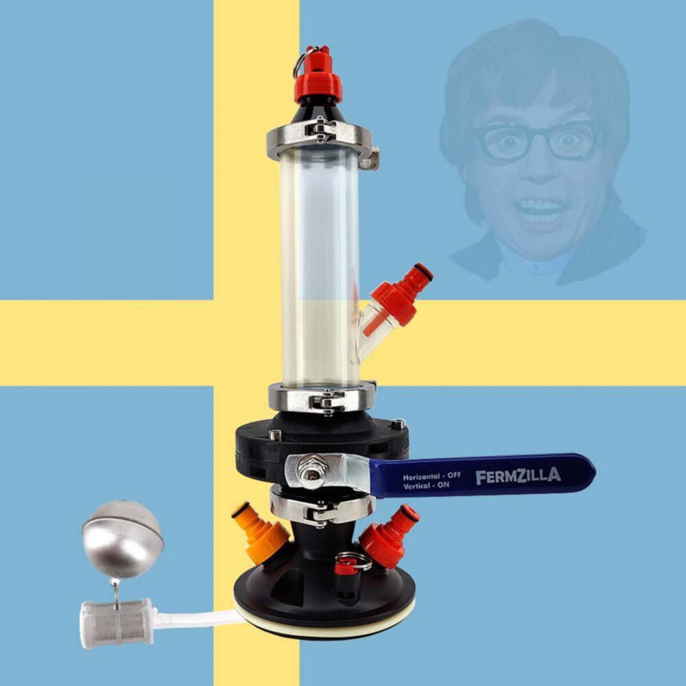 FermZilla Hop Bong Kit 2" Tri-Clamp for oksygenfri tørrhumling, med siktglass og blå ventil.