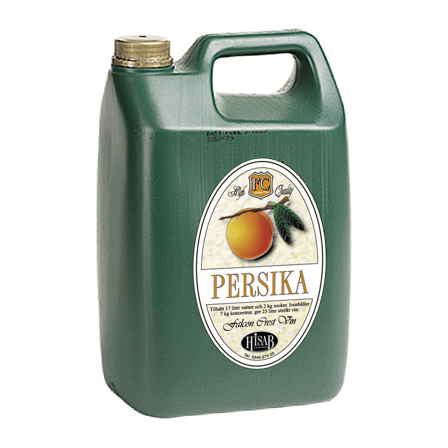Grønn kanne med Falcon Crest Persika (fersken) konsentrat 7 kg for 23 liter sterkvin