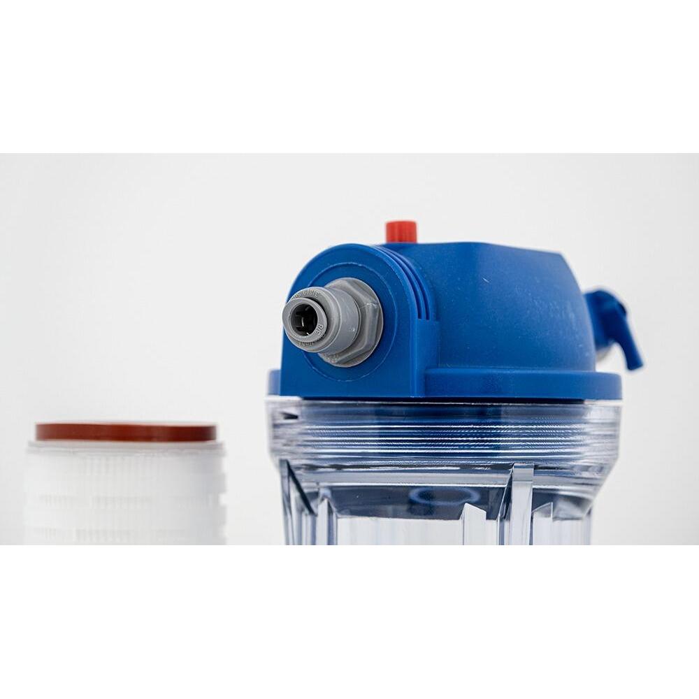Blått og klart ølfiltersystem med 1 mikron filter for hjemmebrygging.