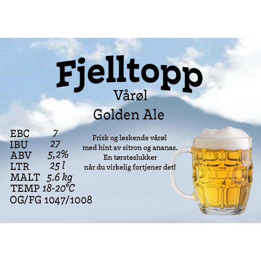 Fjelltopp Vårøl Golden Ale ølsett 25 liter med malt, humle og gjær.