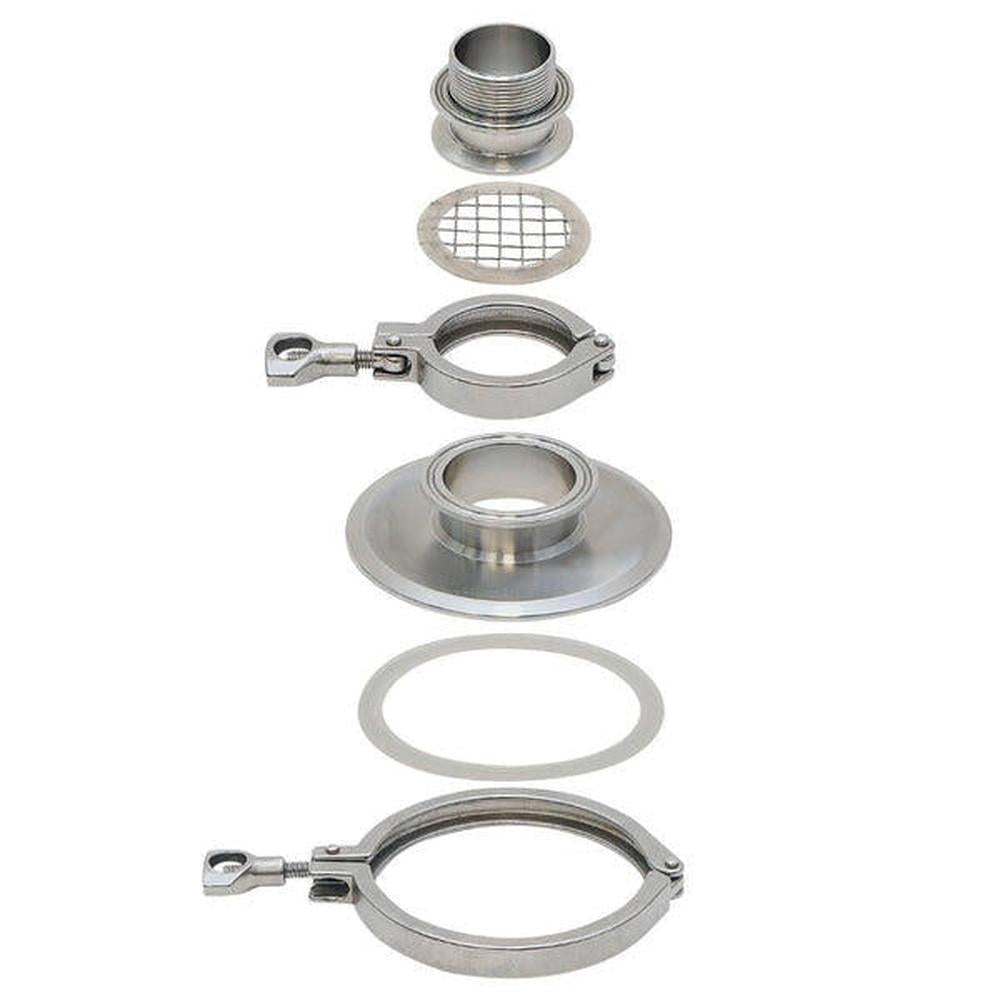 GF Adaptersett i rustfritt stål for G40/G70 til T500 Reflux-kondensator, med klemmer og pakninger.