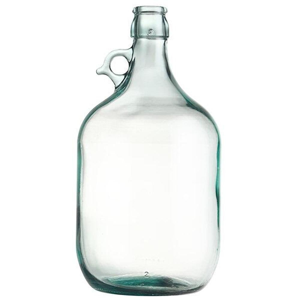 Klar glassballong 5 liter med smal åpning og hank for vinlegging.