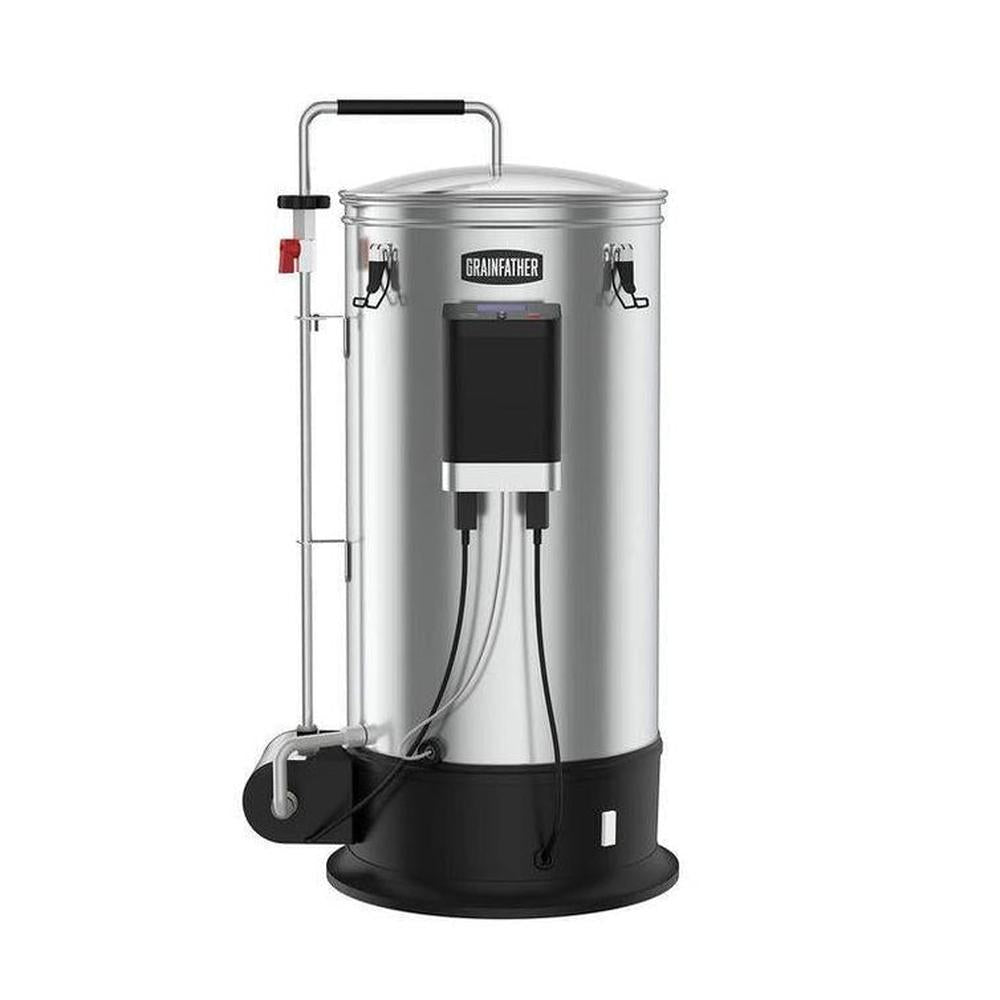 Grainfather G30v3 bryggemaskin i rustfritt stål med svart base og kontrollpanel.