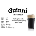 Guinni Irish Stout ølsett for 25 liter, med 4,72 kg malt og mørk øl i glass.