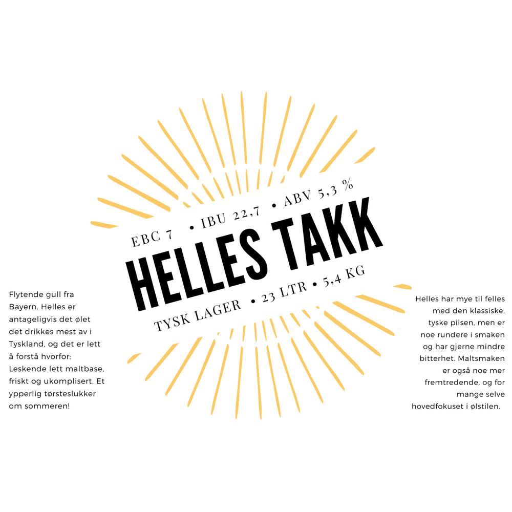 Helles Takk! Tysk Lager ølsett for 23 liter, med 5,4 kg malt.