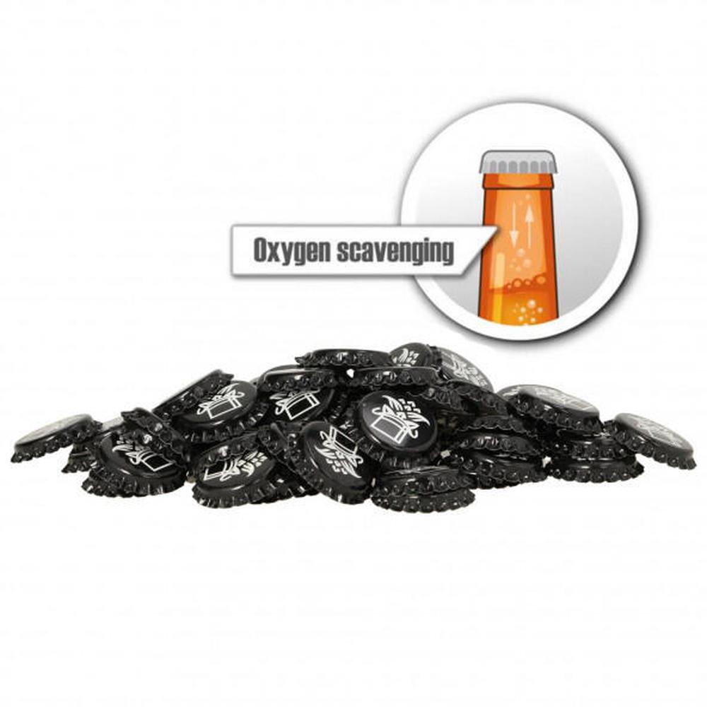 Svarte 26 mm oksygenabsorberende flaskekapsler for øl, 100 stk.