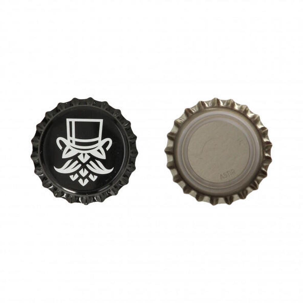 Svarte 26 mm Hophead OxyCaps flaskekapsler med hvit logo, 100 stk.