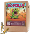 Hopzilla Blonde allgrain ølsett med tegneserie-dinosaur på etiketten.