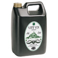 Svart 5-liters kanne med "VITT VIN eksklusivt" etikett – Falcon Crest vinsett