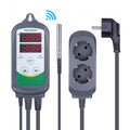 Inkbird WIFI ITC-308 temperaturkontroller med dobbel plugg, sensor og strømkabel.