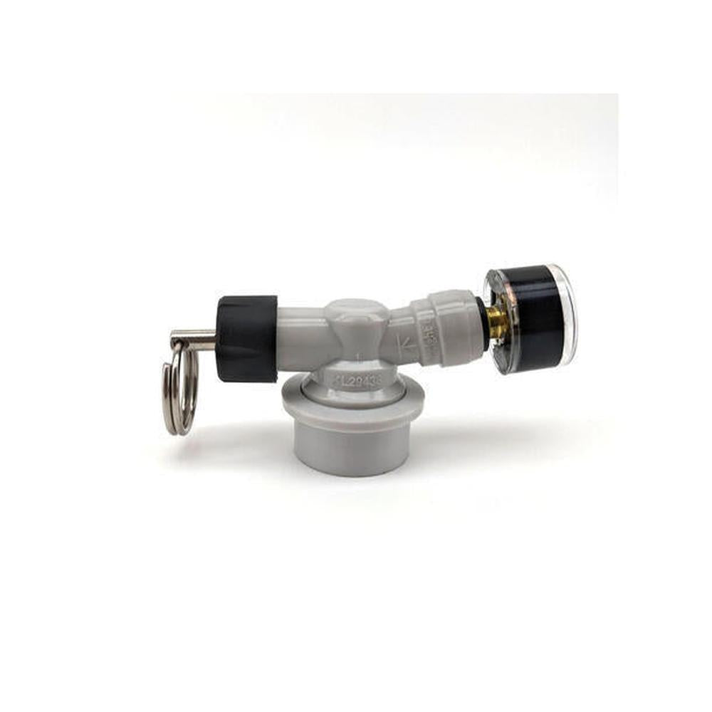 Justerbar overtrykksventil med Ball Lock, 8mm DuoTight og manometer for fat/gjæringskar.