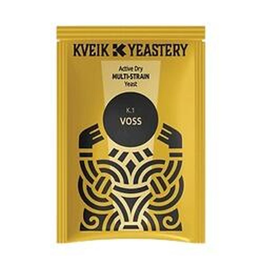 Gullfarget Kveik Yeastery K.1 Voss gjærpakke 7g med svart og gull design – hjemmebrygg