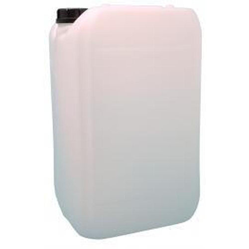 Hvit, robust 25 liters UN-godkjent plastkanne med svart skrukork for vann og væsker.