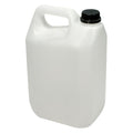 Hvit 5-liters plastkanne med svart 40mm skrukapsel og håndtak.
