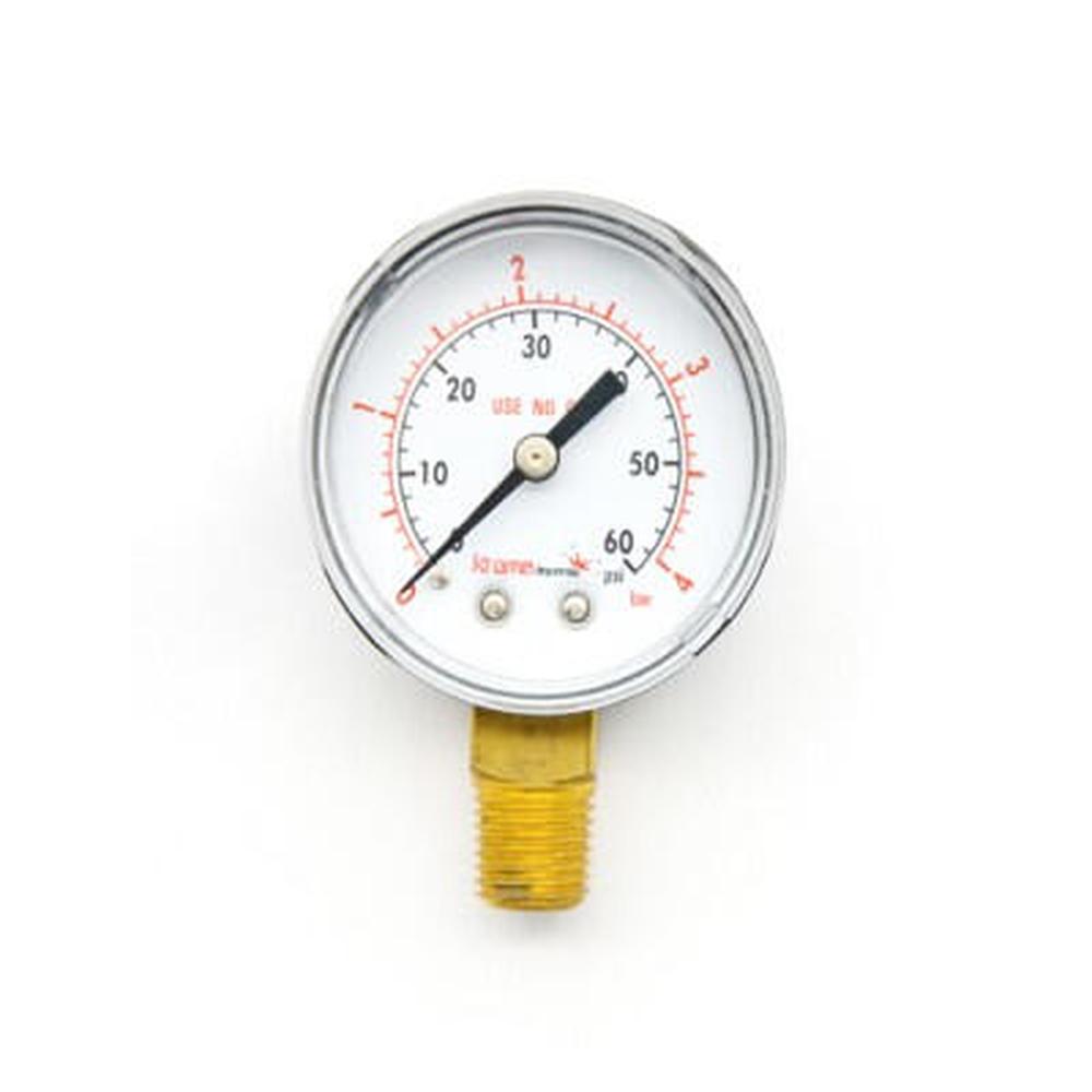 Krome manometer 0-4 bar, 50mm diameter, med 1/4" messinggjenger.