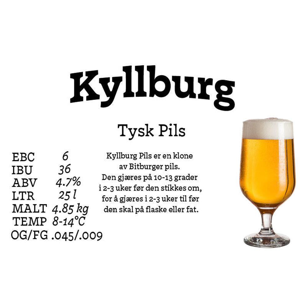 Kyllburg Tysk Pils ølsett med 4,85 kg malt og humle for 25 liter hjemmebrygg.