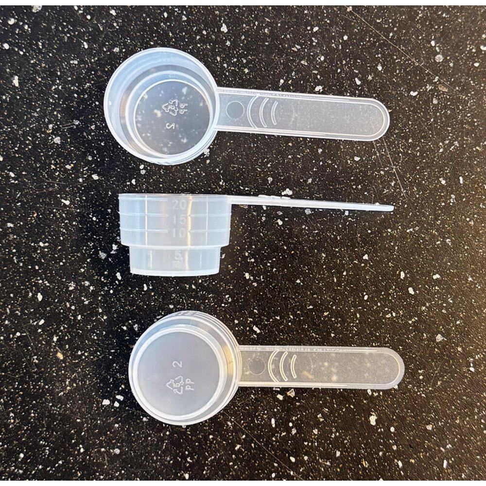 Gjennomsiktig 20ml måleskje i PP plast med 5, 10, 15ml inndelinger for brygging.
