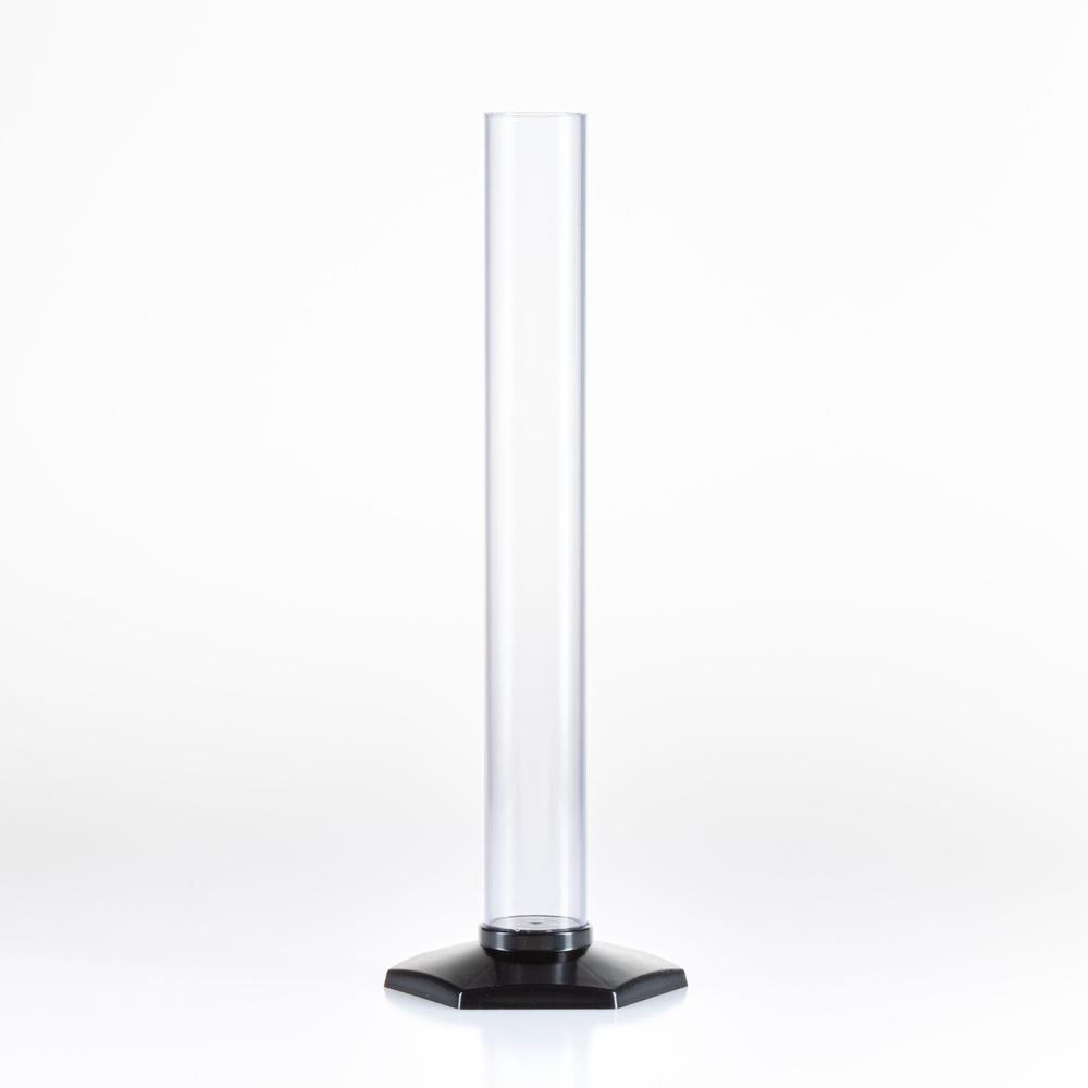 Klar plast målesylinder LUX 200 ml med avtagbar svart base for hydrometer.