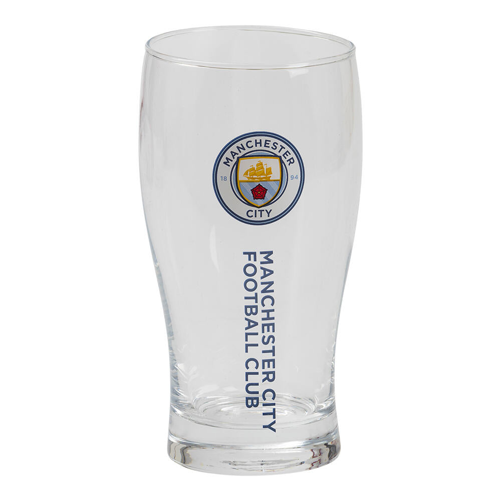 Offisielt lisensiert Manchester City pintglass i klart glass med klubbens emblem og tekst.