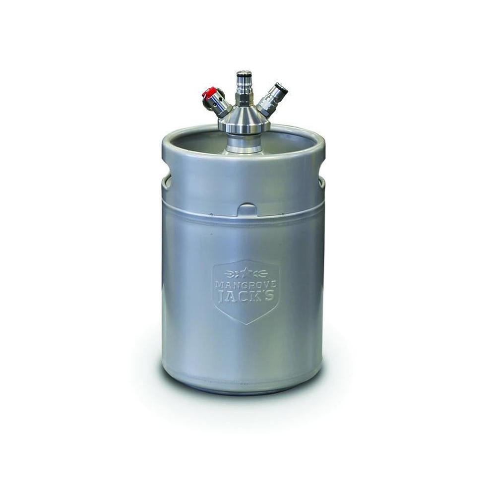 Mangrove Jack's 5L mini øltønne i rustfritt stål med ball lock lokk og håndtak.