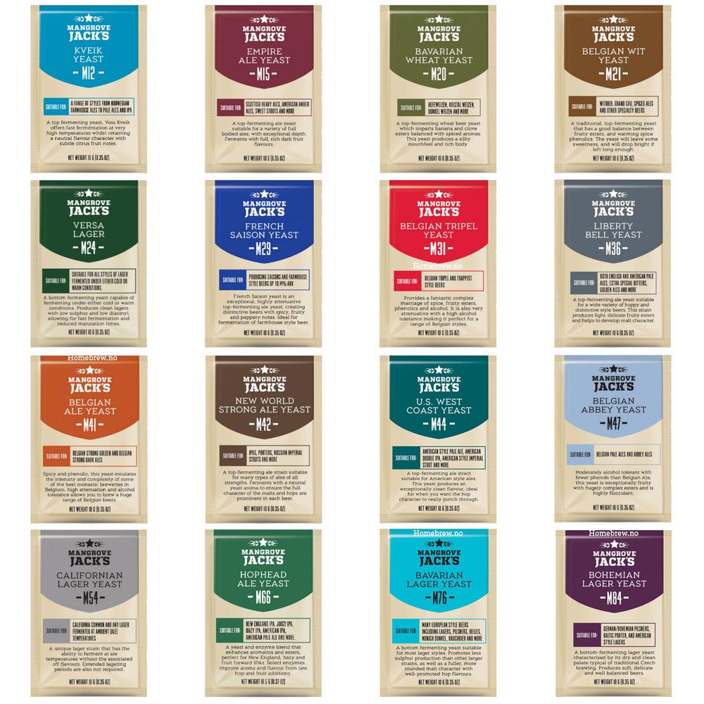 Mangrove Jack’s Craft Series ølgjær 10g – utvalg av premium tørrgjær for hjemmebrygging