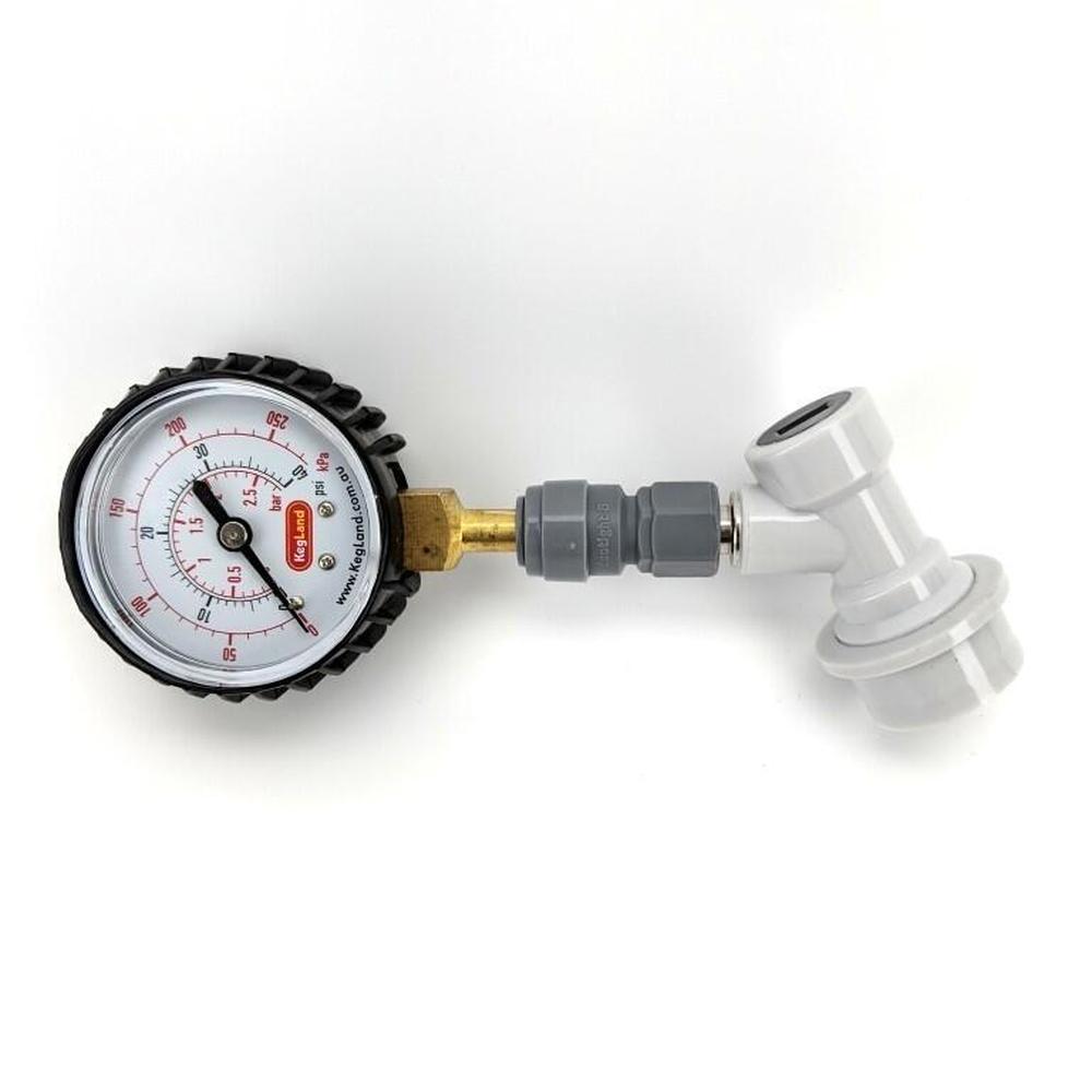 Manometer 0-40 psi med 8mm hurtigkobling for DuoTight, svart og hvit urskive.