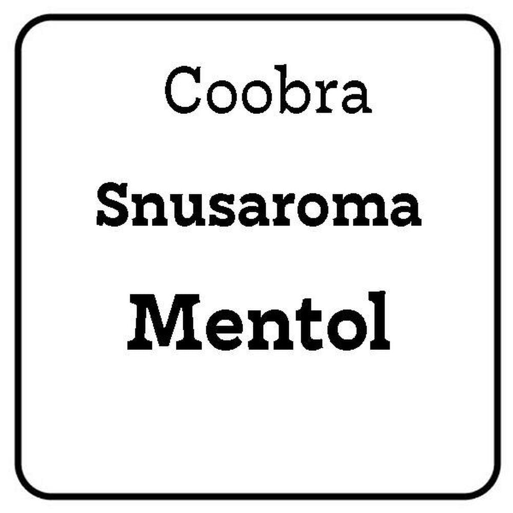 Coobra Snusaroma Mentol 25ml flaske med svart tekst på hvit bakgrunn.