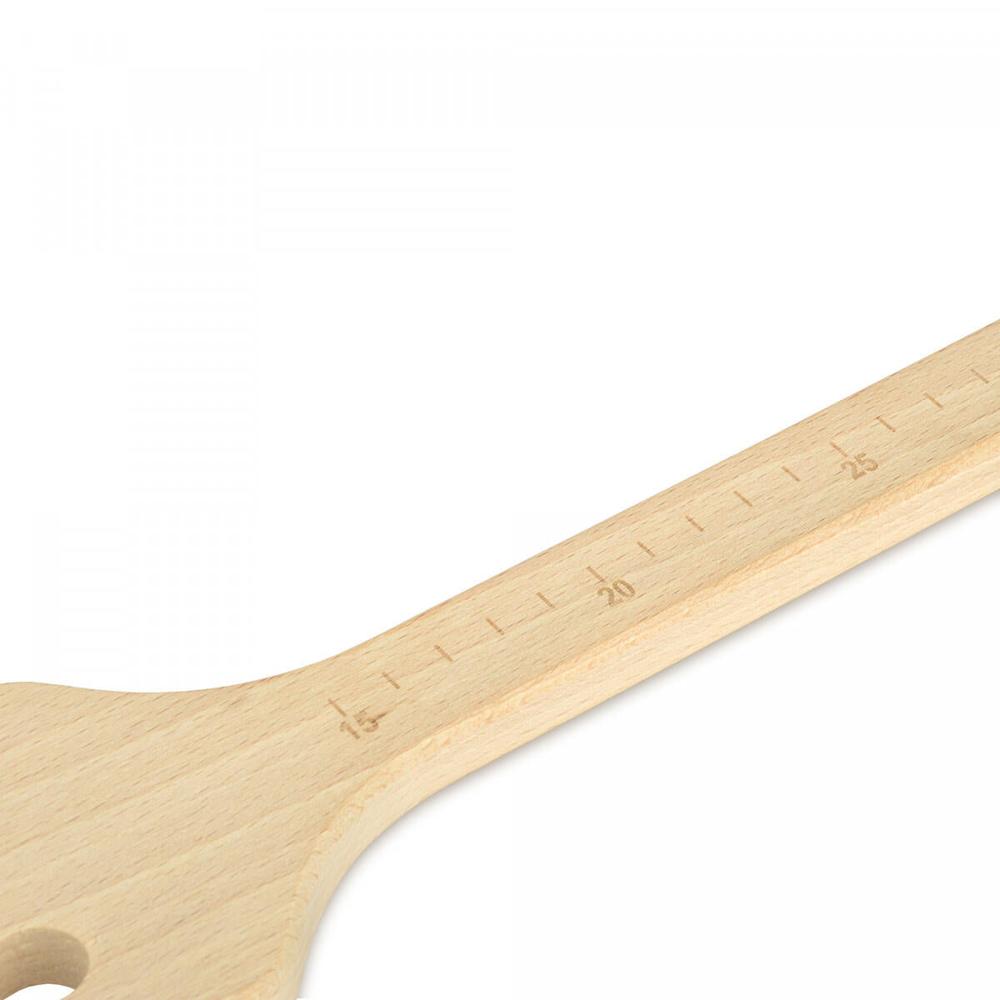 Meskespade i lyst bøketre, 70 cm lang med høydemerking for volum.
