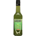 Glassflaske med 35 cl mojito drinkmiks, lys grønn i fargen, med sort kapseøl
