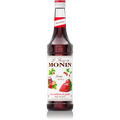 Monin Jordbær Sirup 70cl i glassflaske med rød etikett og jordbærmotiv.