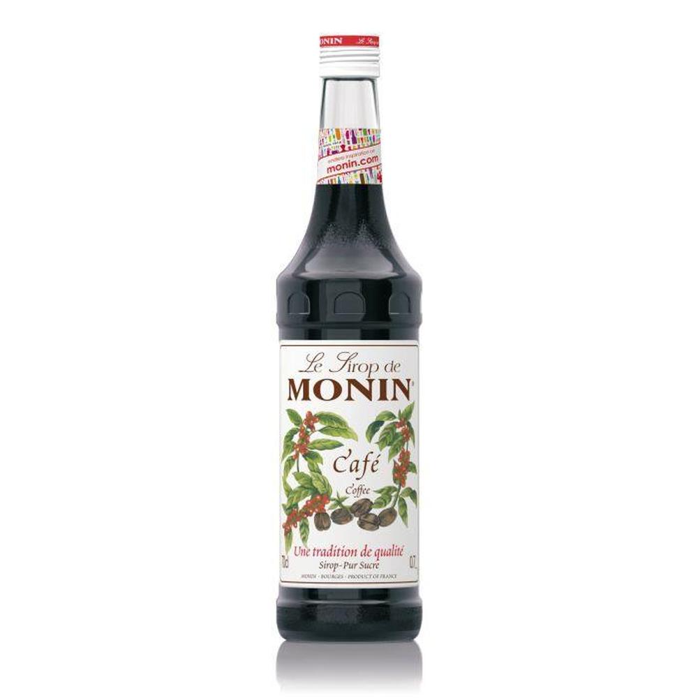 Monin Kaffe sirup 70 cl i glassflaske med kaffeplantemotiv.