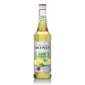 Monin Lime Juice Cordial 70 cl flaske med grønn-gul væske og limefrukter på etiketten.