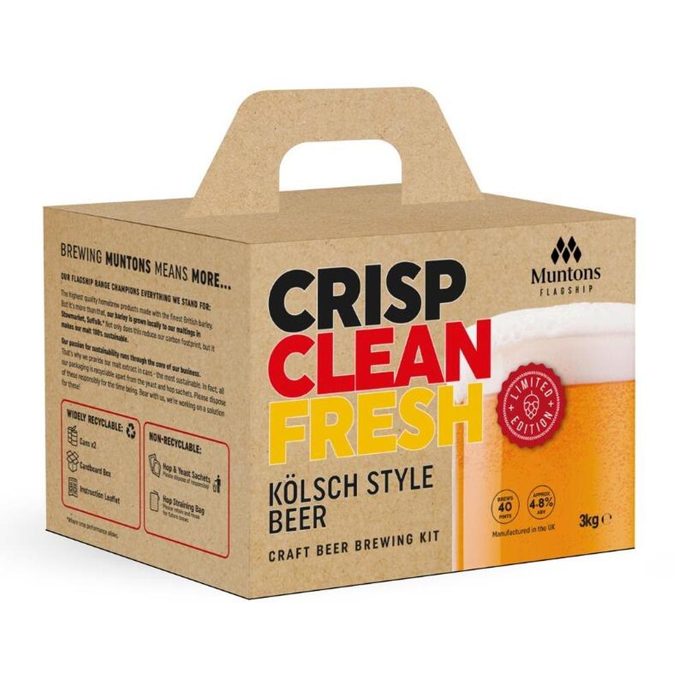 Muntons Flagship Kölsch ølbryggingssett, 3kg, med bilde av ølglass.