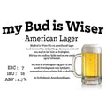 My Bud is Wiser American Lager ølsett med lys strågul øl i glass.