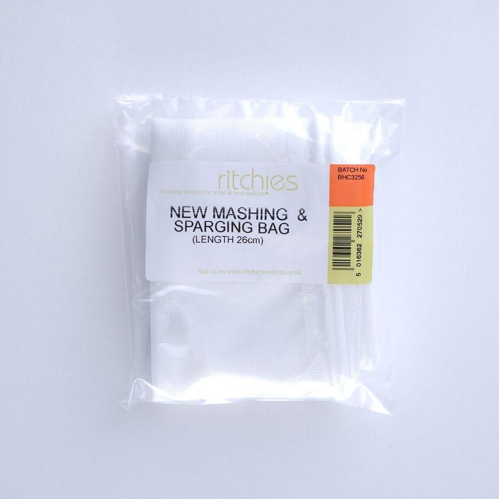 Ny type meskepose 36L med snøring, hvit nettingmateriale i klar plastemballasje.