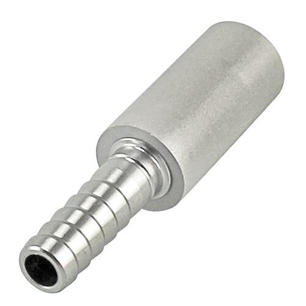 Sølvfarget oksygeneringssten i rustfritt stål med 7mm slangenippel, 0,5 micron.