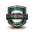 Festival Old Suffolk Strong Ale logo, grønt og brunt skjold med tekst.