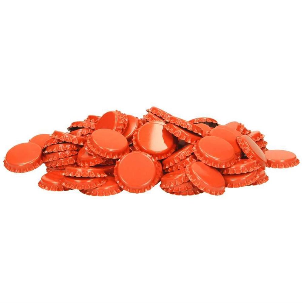 Oransje 26 mm flaskekapsler i metall, 100 stk for hjemmebrygging og dekorasjon.