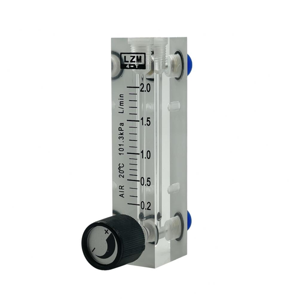 Oxyturbo Flow Meter i pleksiglass med 1/4" pushfit for O2 regulator, 0,2-2 l/min skala.