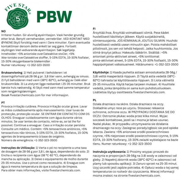 PBW 1,8 kg – Rengjøringsmiddel for bryggeutstyr – Five Star