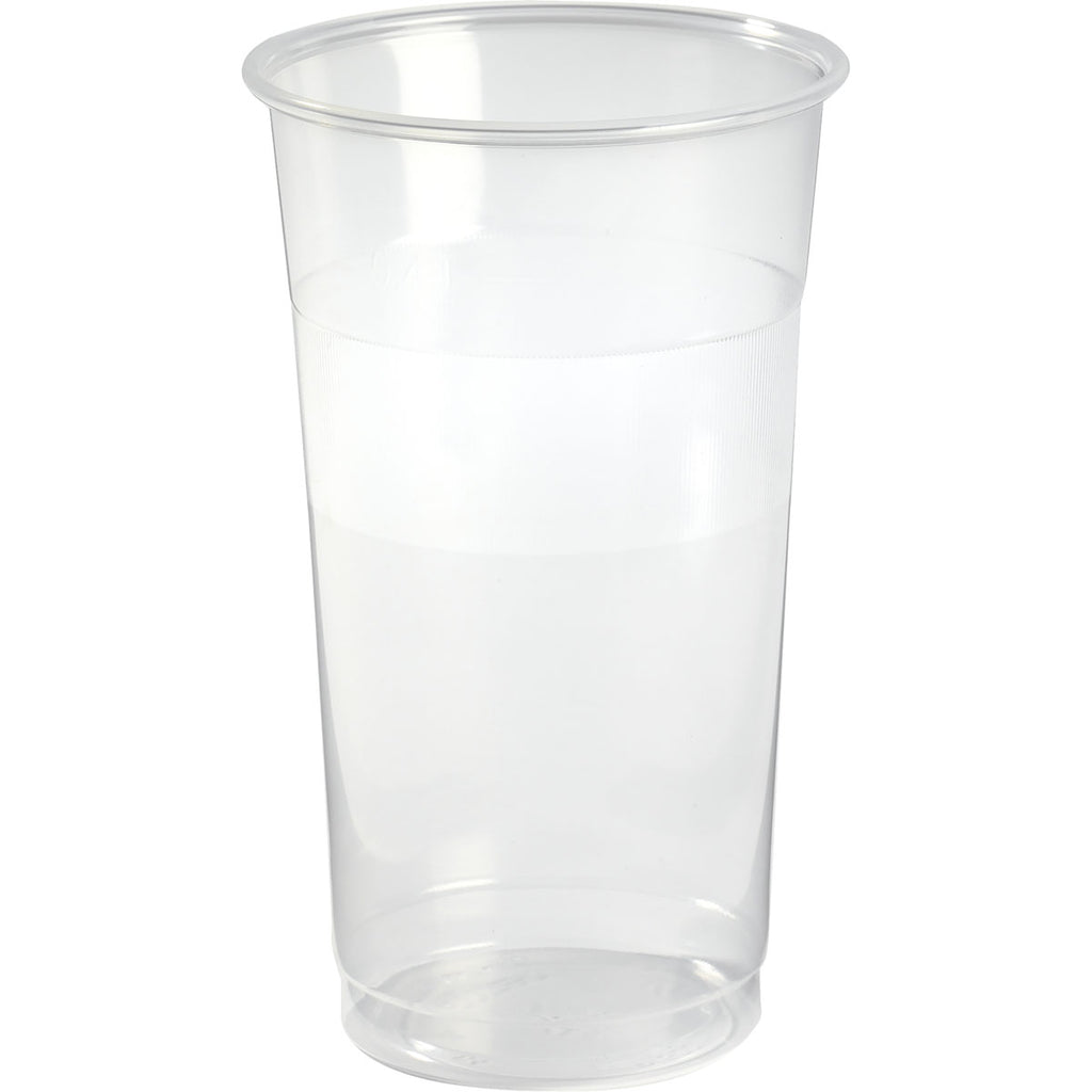 Stort bilde av et gjennomsiktig PP plastglass / festivalglass på 50cl med hvit bakgrunn, uten innhold, men CE godkjent målestrek på 40 CL  - Duni  