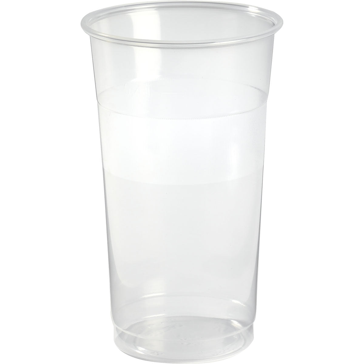 Stort bilde av et gjennomsiktig PP plastglass / festivalglass på 50cl med hvit bakgrunn, uten innhold, men CE godkjent målestrek på 40 CL  - Duni  